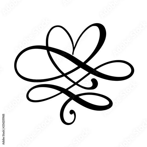Hand drawn Heart love sign. Romantic calligraphy vector illustration icon symbol for t-shirt, greeting card, poster wedding. Design flat element of valentine day