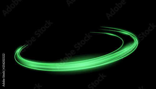 Circle green shiny light effect. Rotational glow line.Glowing ring trace background. Round frame vector