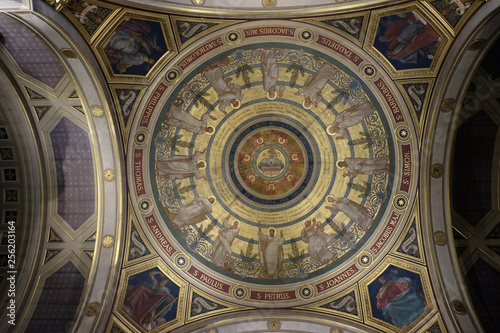 The painting of the cupola represents The Paschal Lamb and the Seven Seals  St Francis Xavier s Church in Paris  France 