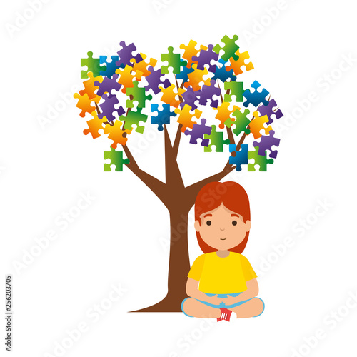 girl with tree puzzle attached