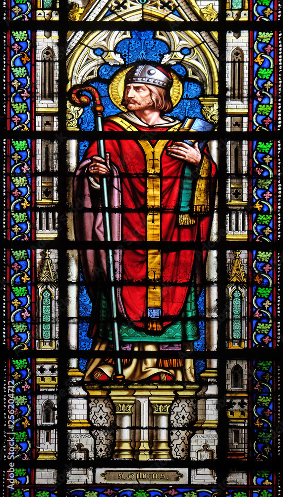 Saint Hilarius, stained glass window in the Basilica of Saint Clotilde in Paris, France 