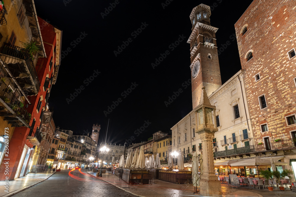Piazza delle Erbe at Night - Verona Veneto Italy