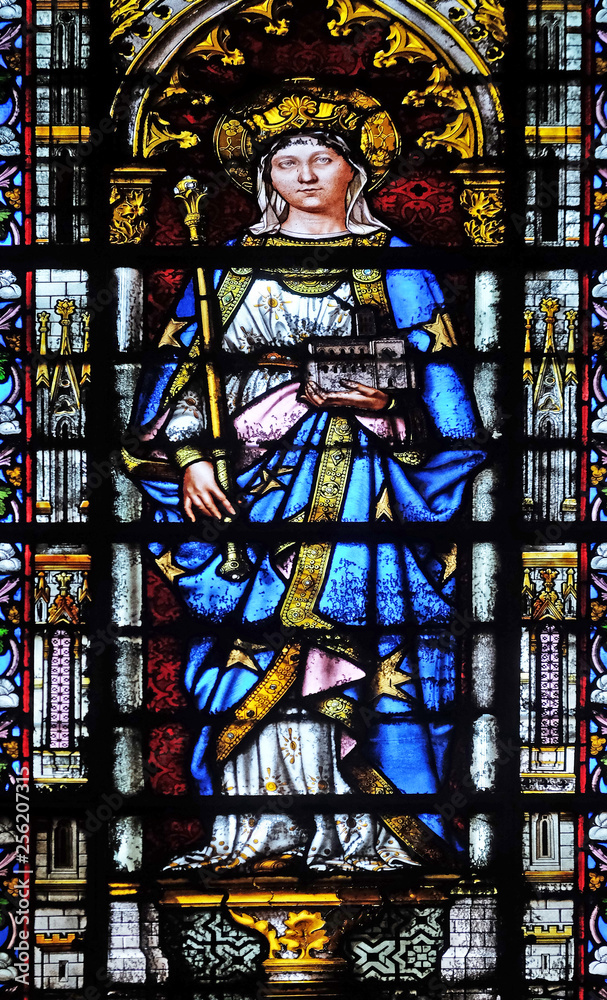 Saint Matilda, stained glass window in the Basilica of Saint Clotilde in Paris, France 