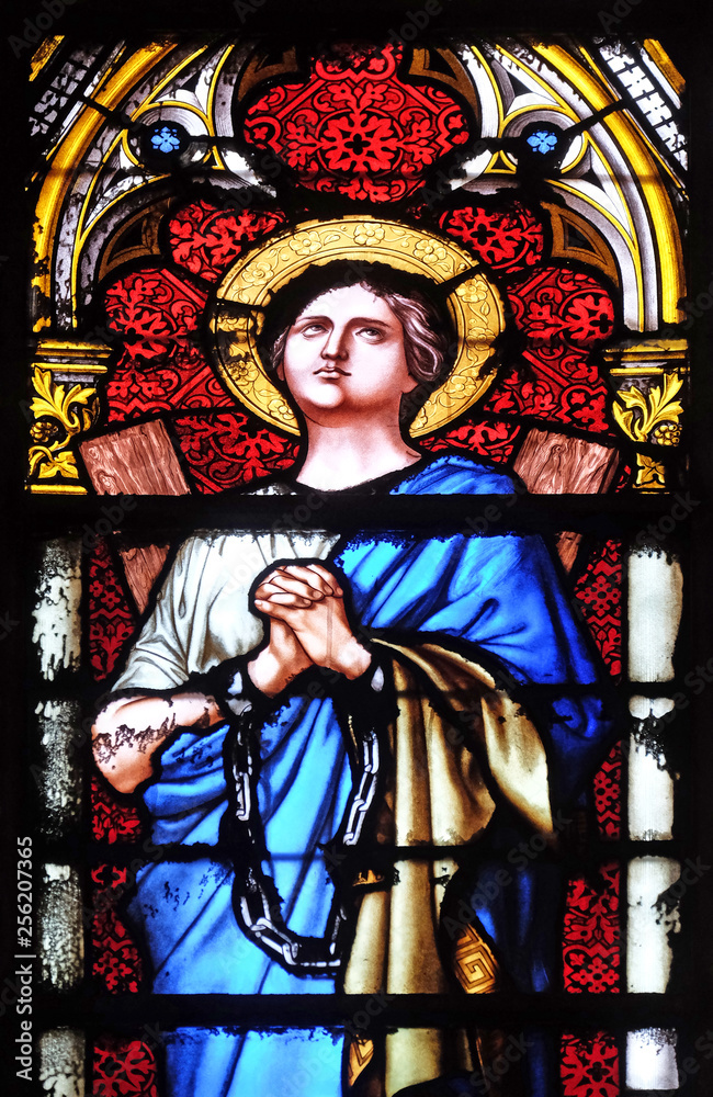 Saint Agatha of Sicily, stained glass window in the Basilica of Saint Clotilde in Paris, France