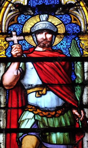Saint Victor, stained glass window in the Basilica of Saint Clotilde in Paris, France 