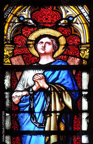 Saint Agatha of Sicily, stained glass window in the Basilica of Saint Clotilde in Paris, France