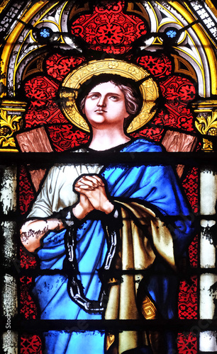 Saint Agatha of Sicily, stained glass window in the Basilica of Saint Clotilde in Paris, France