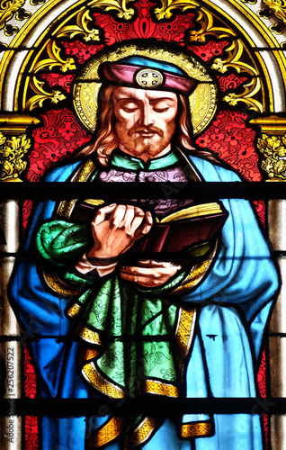 Saint Prosper, stained glass window in the Basilica of Saint Clotilde in Paris, France
