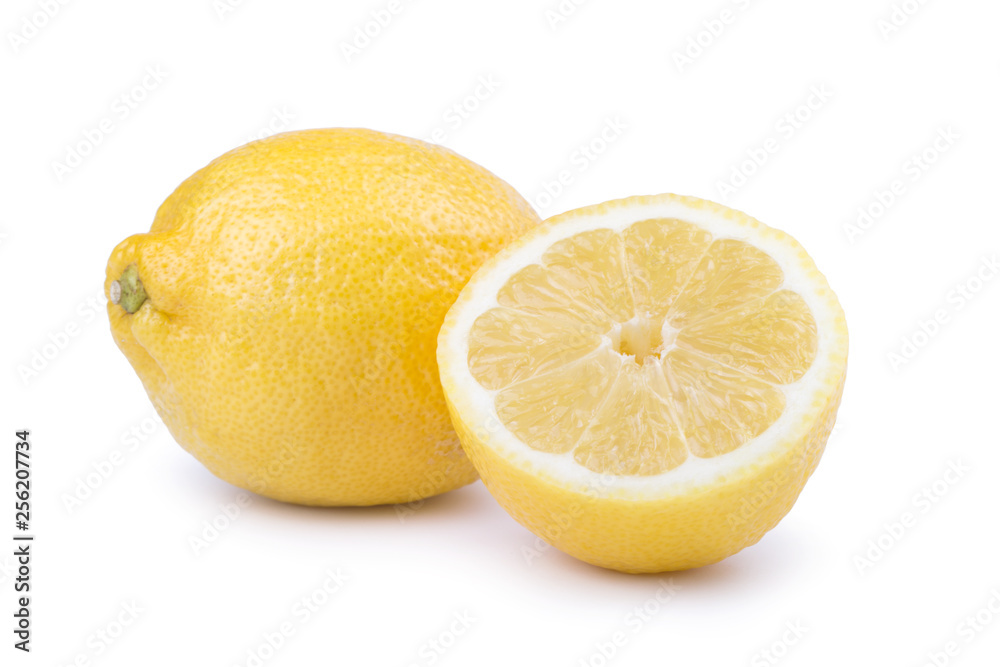yellow lemon citrus fruit with lemon fruit half isolated on white background with clipping path yellow lemon citrus fruit with lemon fruit half isolated on white background with clipping path