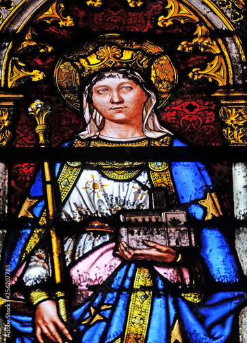 Obraz na plátně Saint Matilda, stained glass window in the Basilica of Saint Clotilde in Paris,