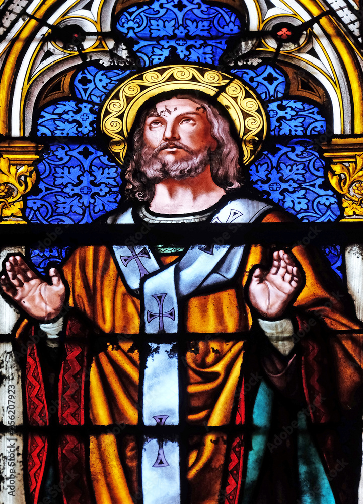 Saint Donatian, stained glass window in the Basilica of Saint Clotilde in Paris, France 