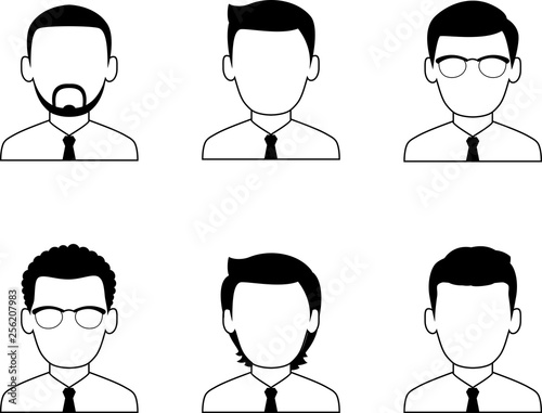 Occupation avatars of different manager. Collection of various avatars of male. Set of different business avatar man in black and white color palette.