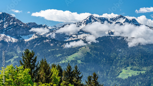 Switzerland, wonderful view on snow Alps near Beatenberg village