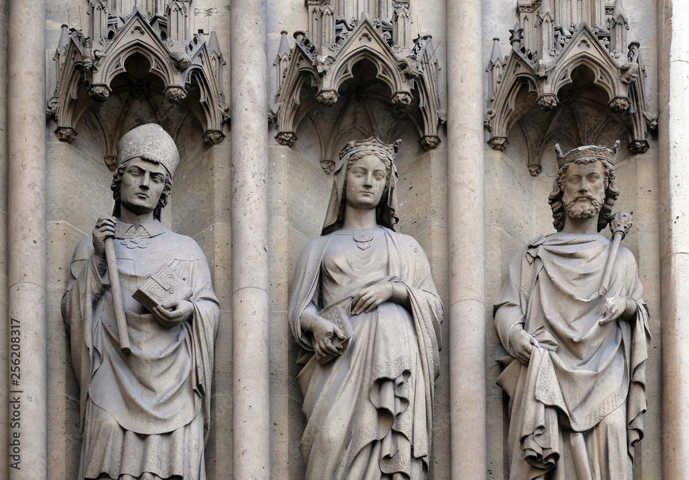 Statues of Saints on the portal of the Basilica of Saint Clotilde in Paris, France