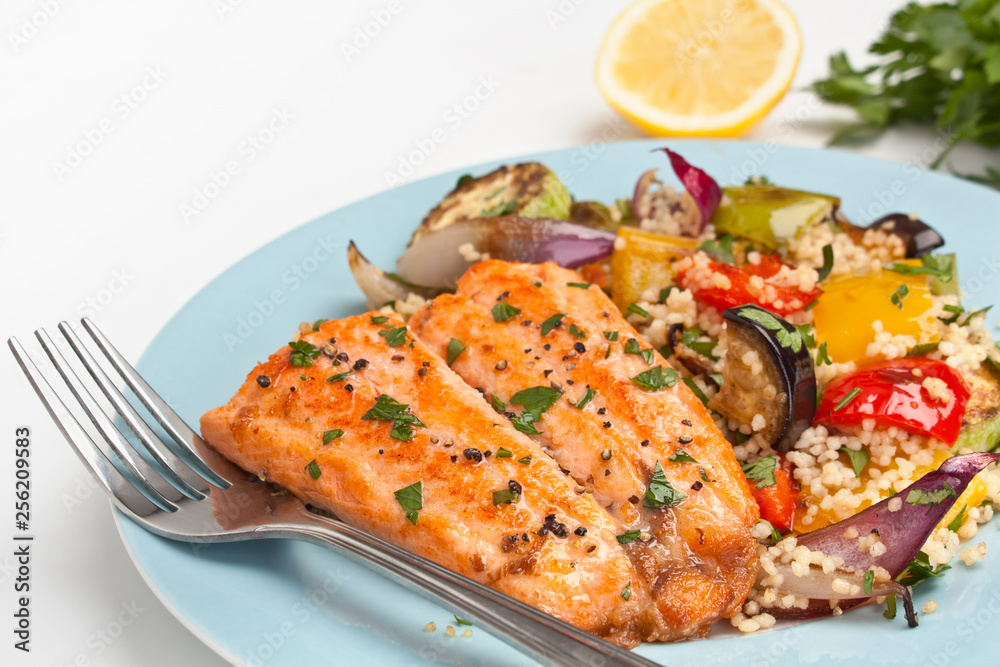 Trout with Roast Vegetables and Couscous Trout with Roast Vegetables and Couscous