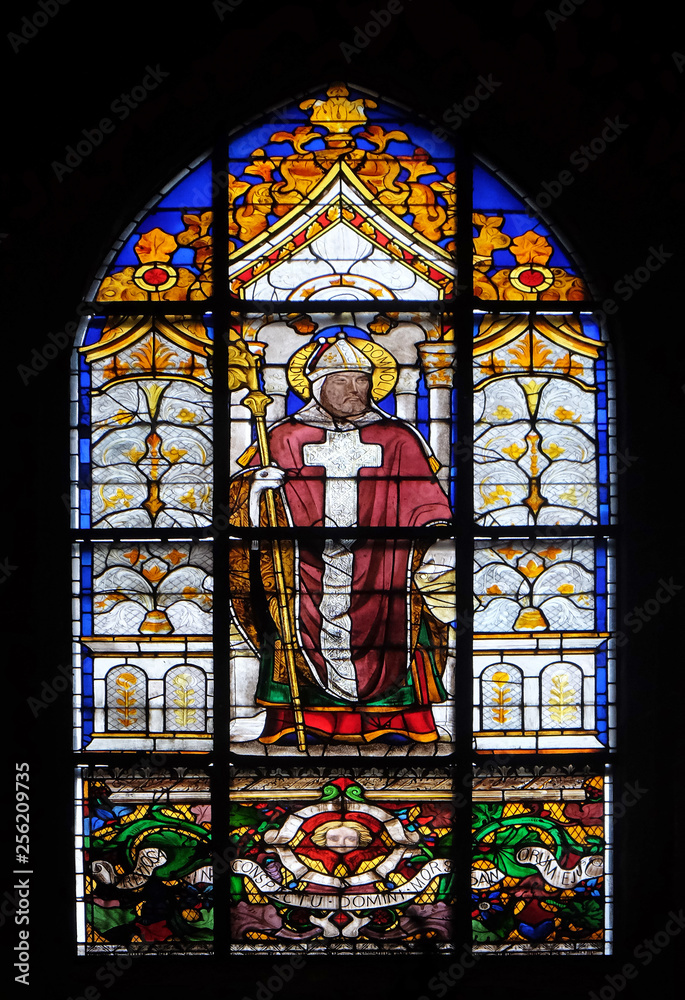 Saint Domnolus, stained glass windows in the Saint Laurent Church, Paris, France 