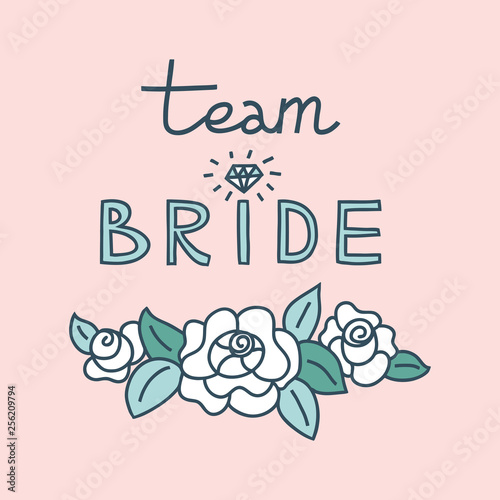 Bachelorette party concept. Team Bride lettering. Pastel color doodle.