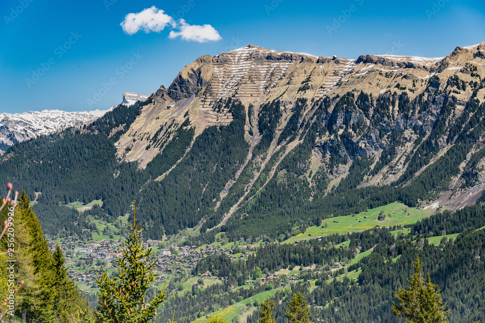 Obraz premium Switzerland, sceniс view on snow Alps from Murren village