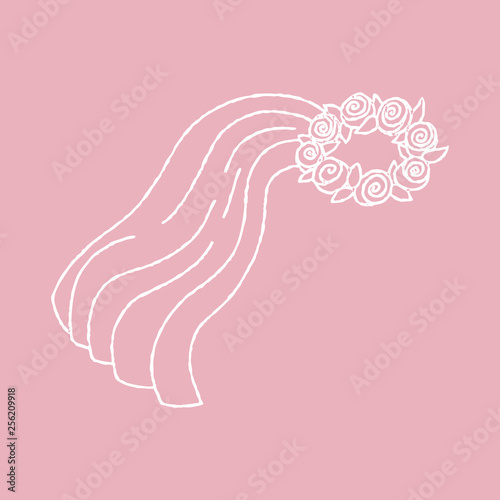 Bachelorette party concept. Bridal veil. Vintage texture doodle.