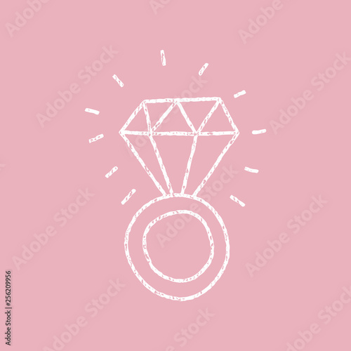 Bachelorette party concept. Diamond ring. Vintage texture doodle.