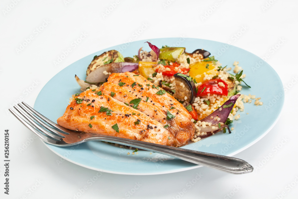 Trout with Roast Vegetables and Couscous Trout with Roast Vegetables and Couscous