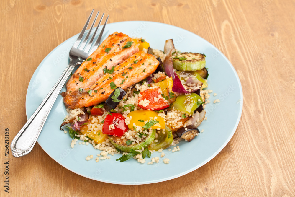 Trout with Roast Vegetables and Couscous Trout with Roast Vegetables and Couscous