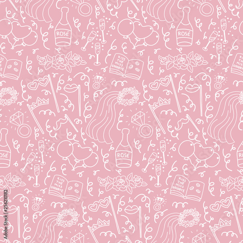 Bachelorette party concept. Seamless pattern. Monochrome doodle.