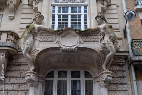 Detail of the facade of a building in Art Nouveau Style in Paris