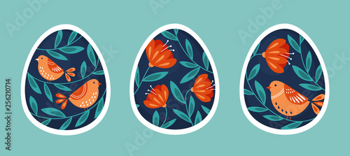 Set of easter eggs with traditional pattern, isolated vector illustration
