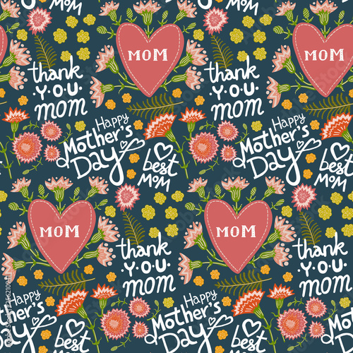Seamless floral pattern on dark background. Mother's day