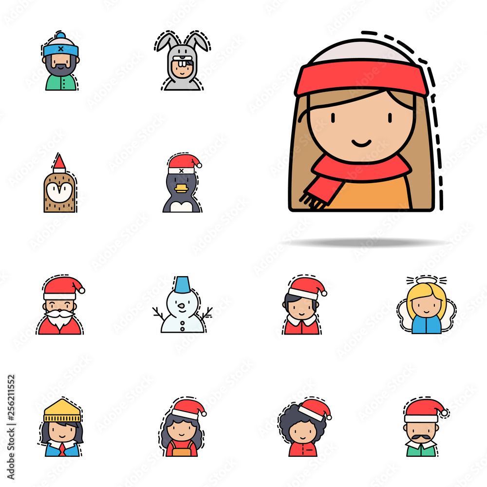 Girl christmas colored icon. Christmas avatars icons universal set for web and mobile Girl christmas colored icon. Christmas avatars icons universal set for web and mobile