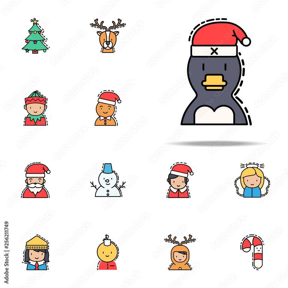 Penguin colored icon. Christmas avatars icons universal set for web and mobile