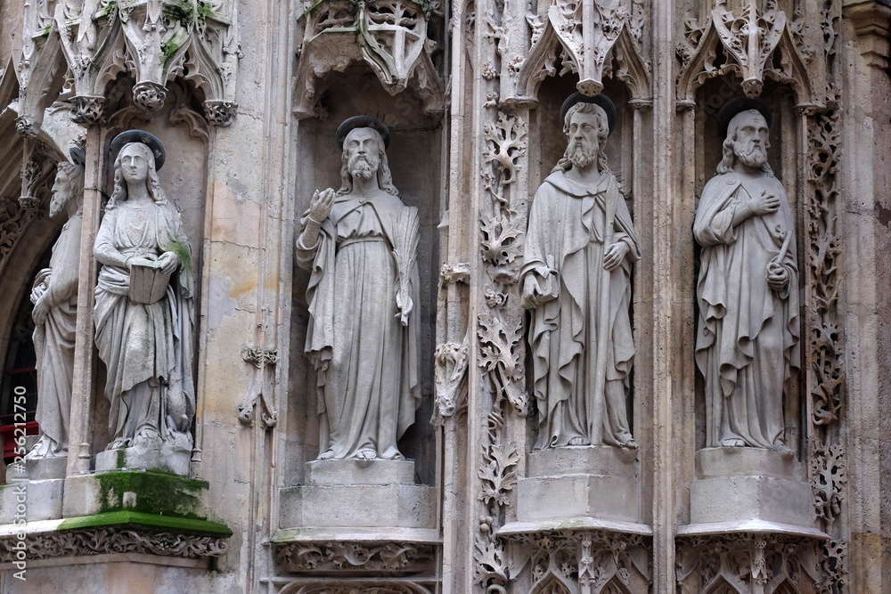 The statues of the Apostle on the portal of the Saint Merri Church, Paris, France 