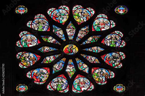 Stained glass window in Saint Eustache church in Paris  France 
