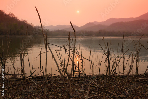 Villagers are catching fish by fish trap  net trap  in reservoir