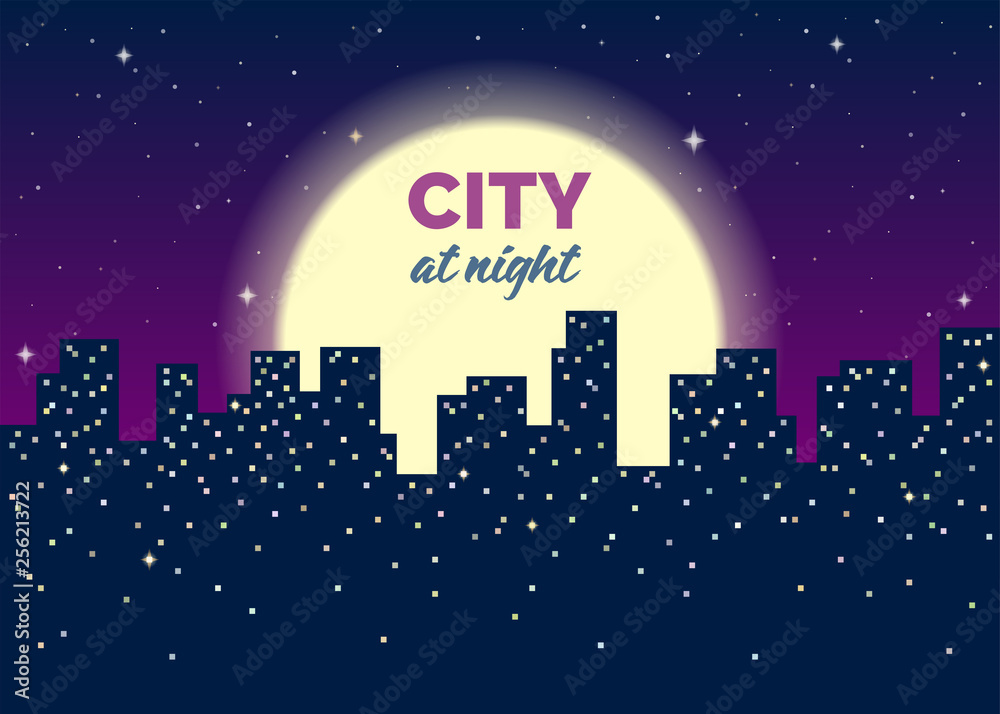 A city at night illustration.