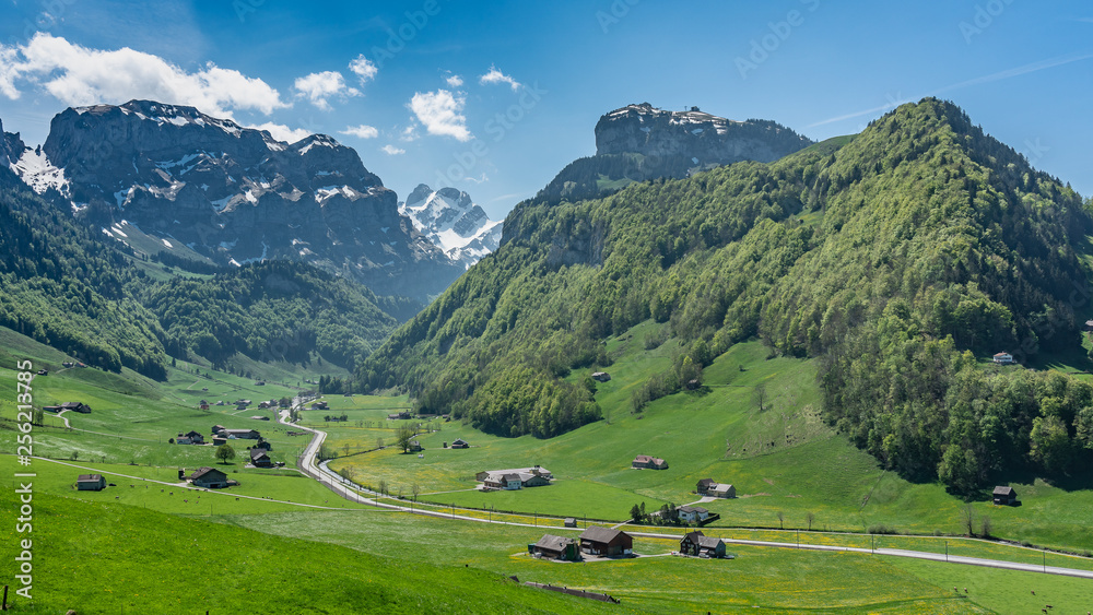 Switzerland, Green fields of Appenzell valley