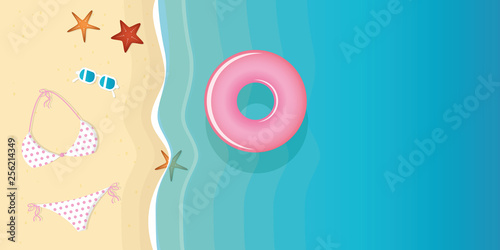 bikini and sunglasses on a beautiful beach with starfish vector illustration EPS10