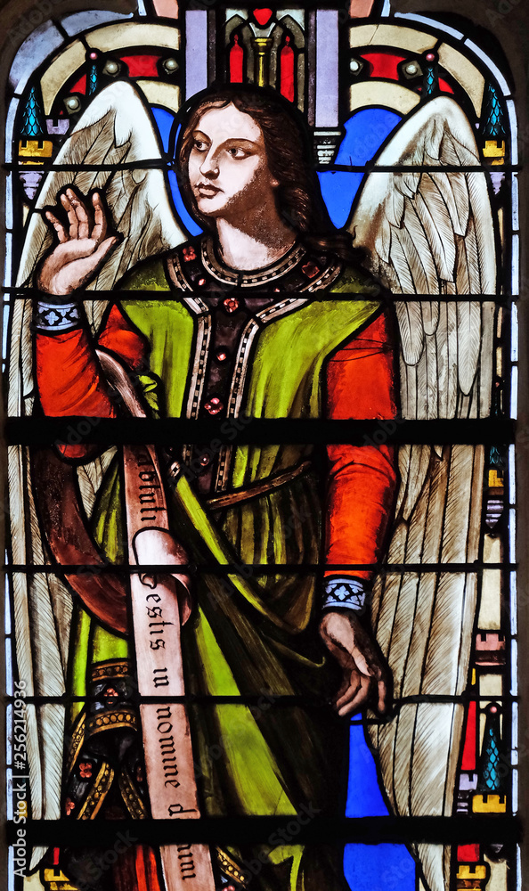 Angel, stained glass window from Saint Germain-l'Auxerrois church in Paris, France Angel, stained glass window from Saint Germain-l'Auxerrois church in Paris, France