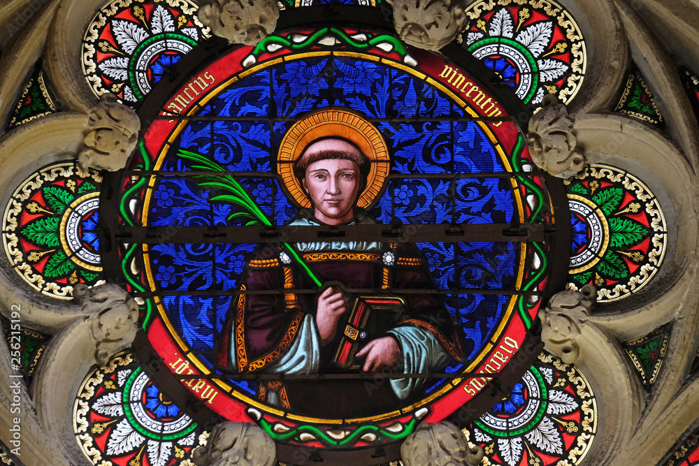 Saint Vincent of Saragossa, stained glass window from Saint Germain-l'Auxerrois church in Paris, France