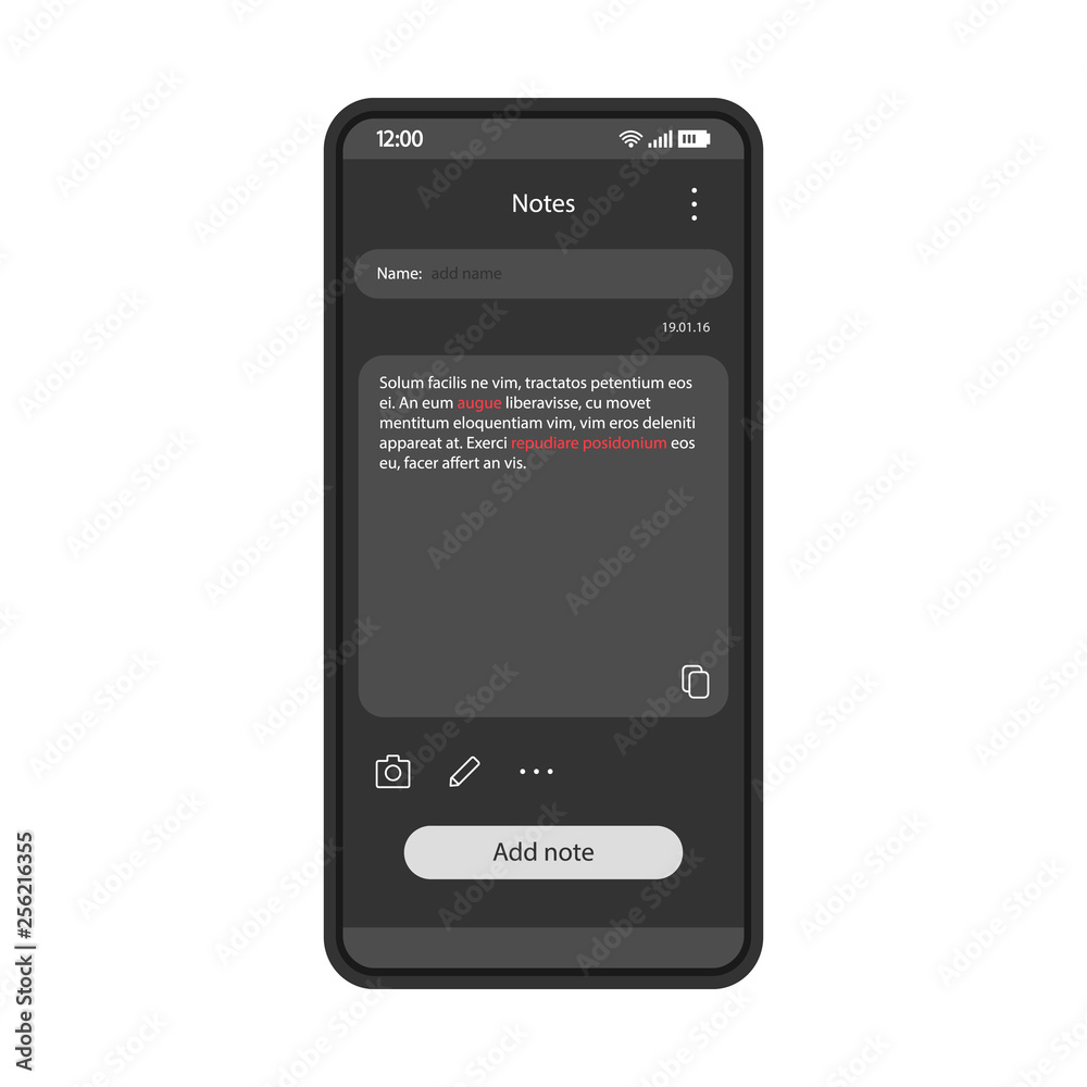 Note taking app interface vector template Note taking app interface vector template