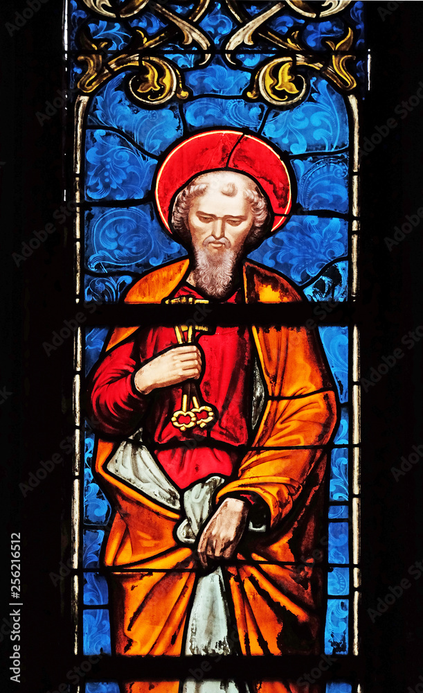 Fototapeta premium Saint Peter, stained glass window from Saint Germain-l'Auxerrois church in Paris, France 