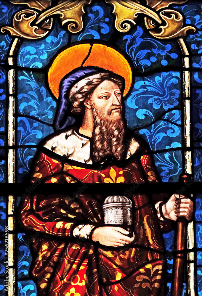 Tobias, stained glass window from Saint Germain-l'Auxerrois church in Paris, France