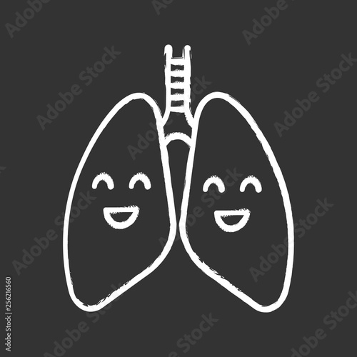 Smiling human lungs chalk icon