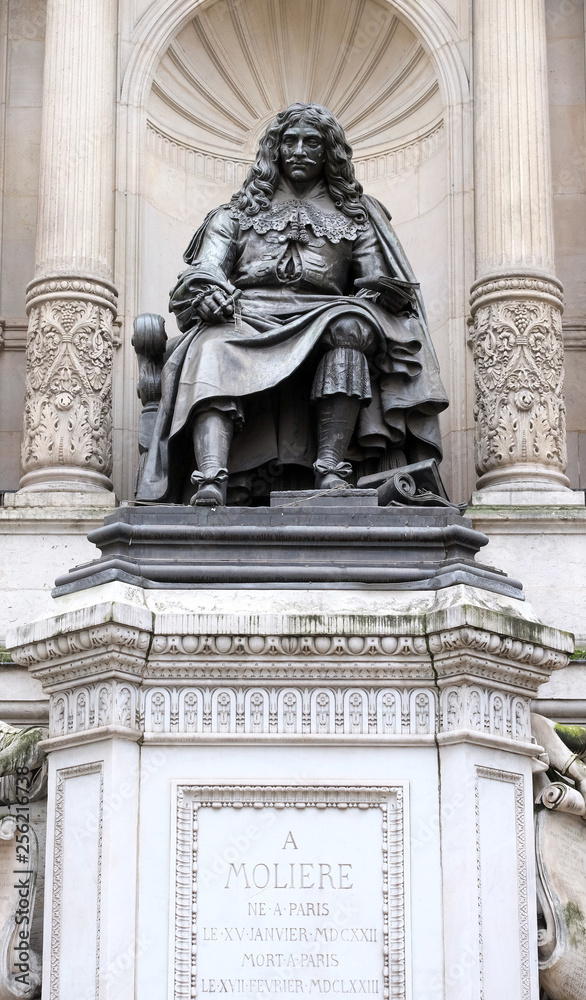 Bronze statue of the French poet and playwright Moliere in Paris, France 