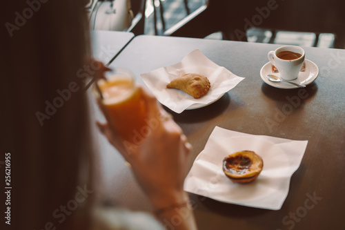 Woman eating breakfast