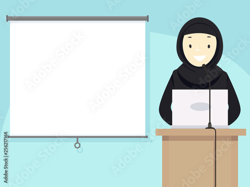 Girl Hijab Talk Projector Qatar Illustration