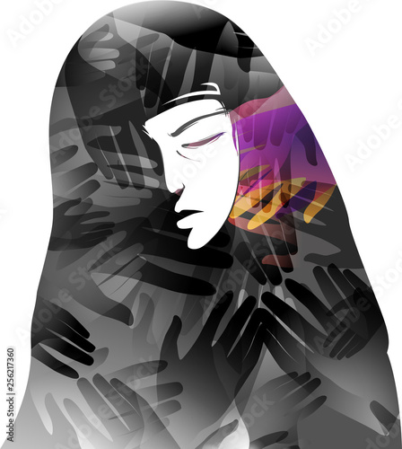 Girl Muslim Struggles Hands...