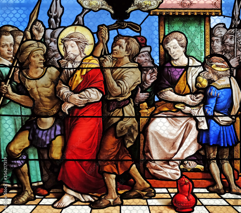 1st Stations of the Cross, Jesus is condemned to death, stained glass