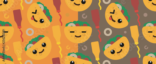 Kawaii food gyros pita backround seamless texture, kawaii mexican food smile funny face gyros pita seamless patterns